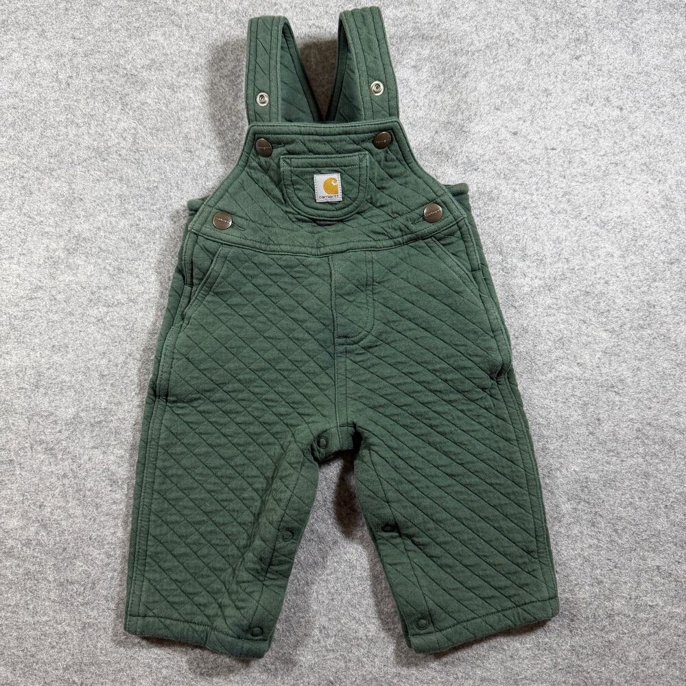 Carhartt Quilted Bib Overalls Boys 9M Olive Green Insulated Cotton Snap Strap